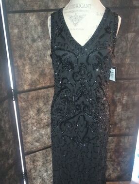 MARINA Black Beaded V-Neck Maxi Dress